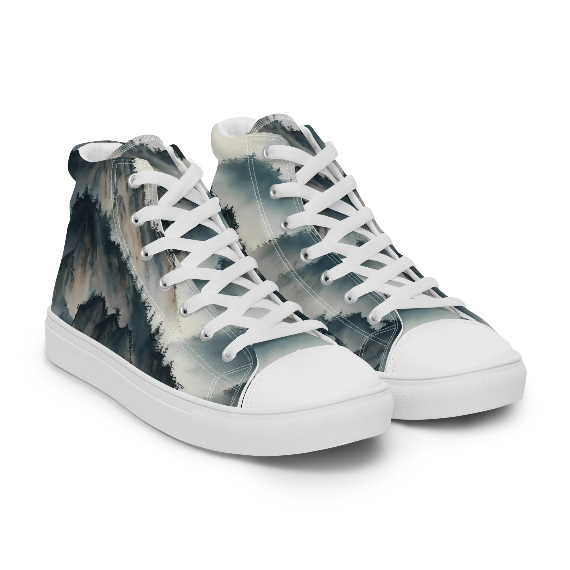 Mistbound Mountains on Men's High Top Canvas Shoes — Right Front