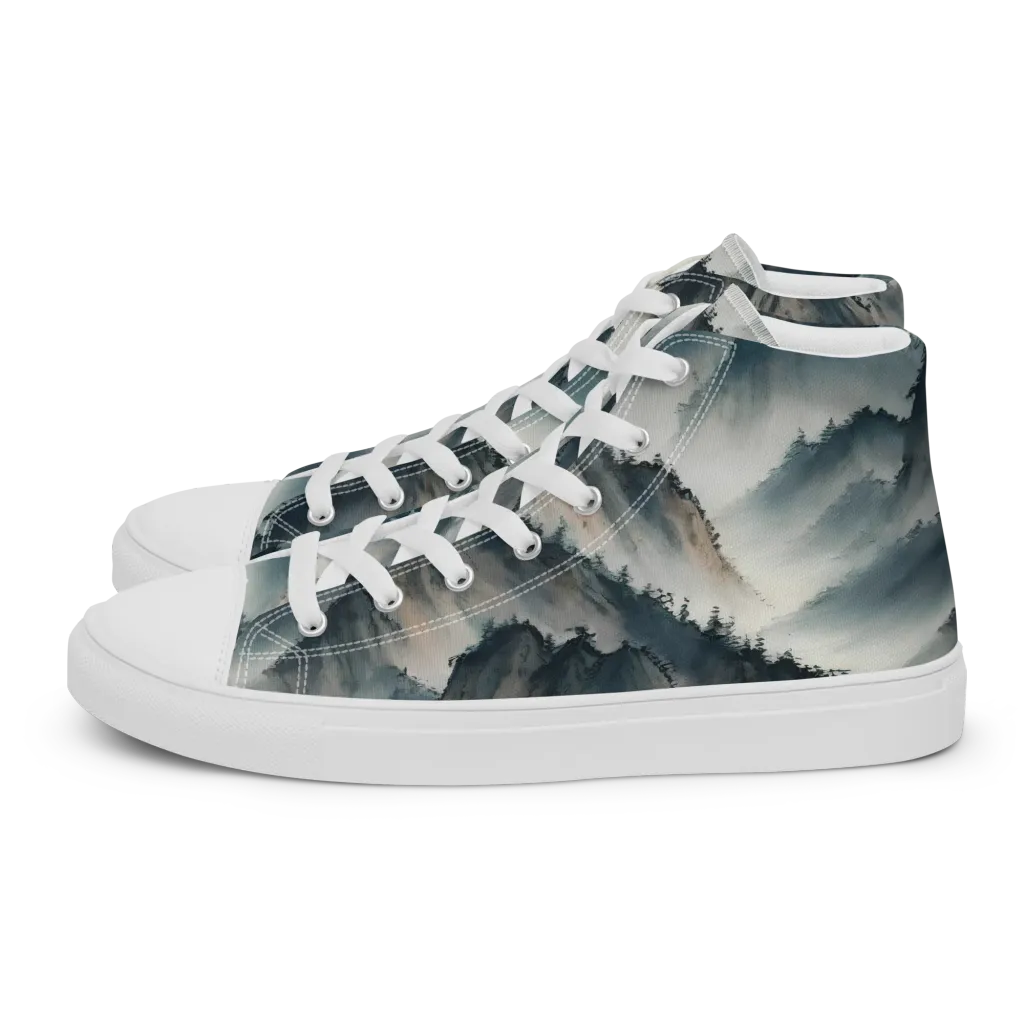 Mistbound Mountains on Men's High Top Canvas Shoes — Left