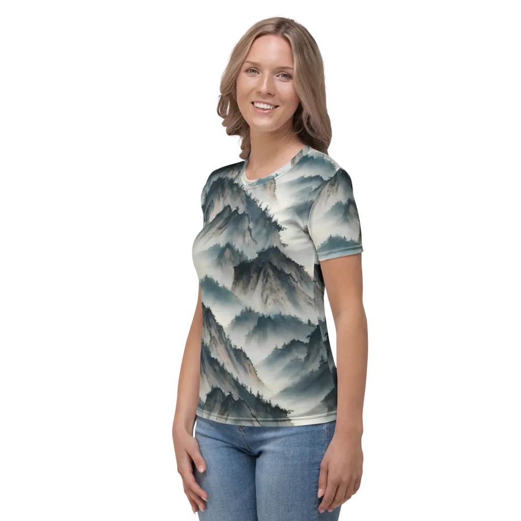 Mistbound Mountains on Women's Crew Neck T-Shirt — Left