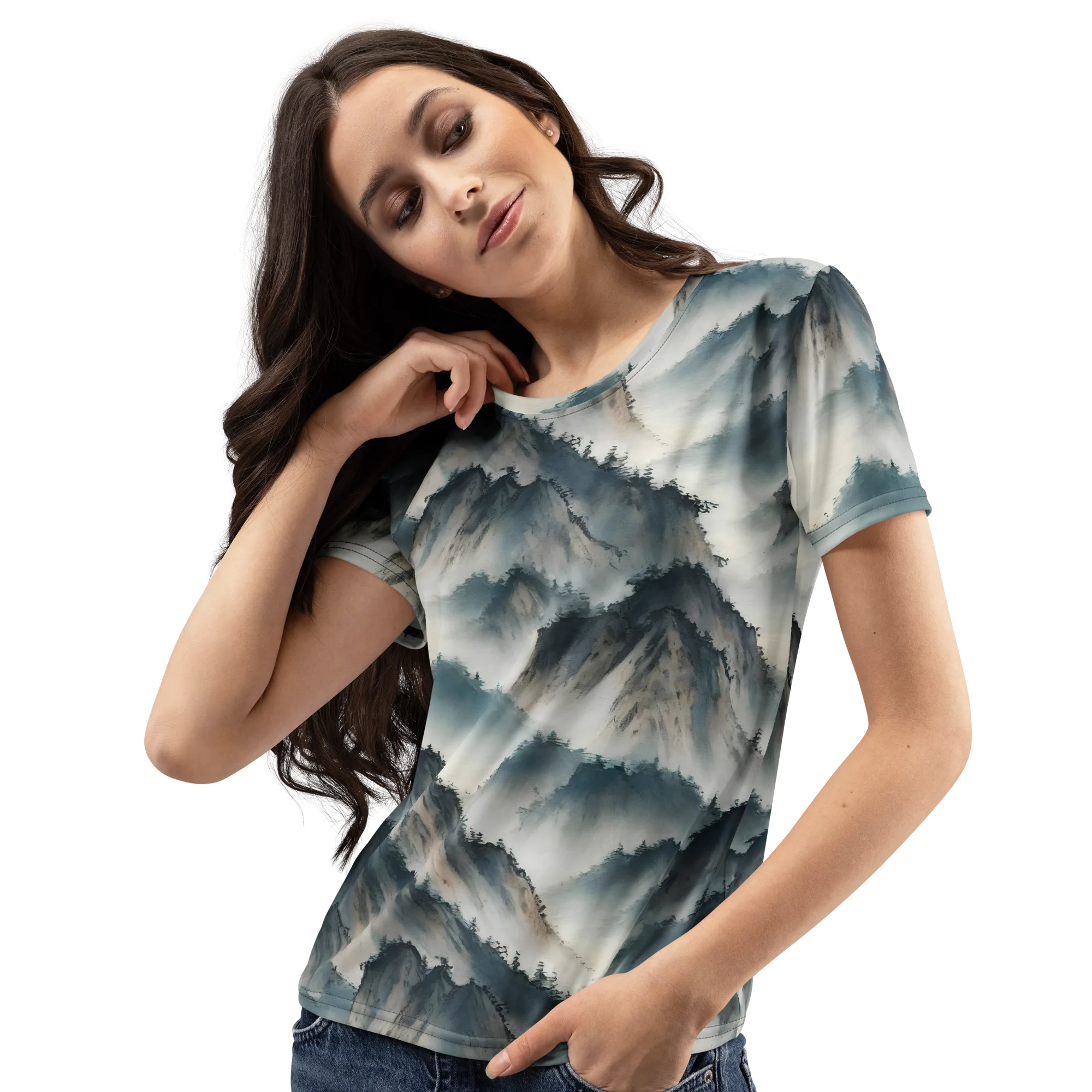 Mistbound Mountains on Women's Crew Neck T-Shirt — Left Front