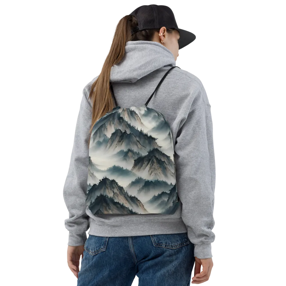 Mistbound Mountains on Drawstring Bag — Front