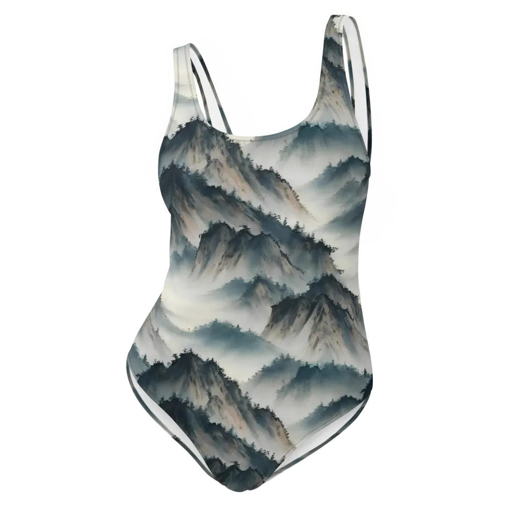 Mistbound Mountains on One-Piece Swimsuit — Front