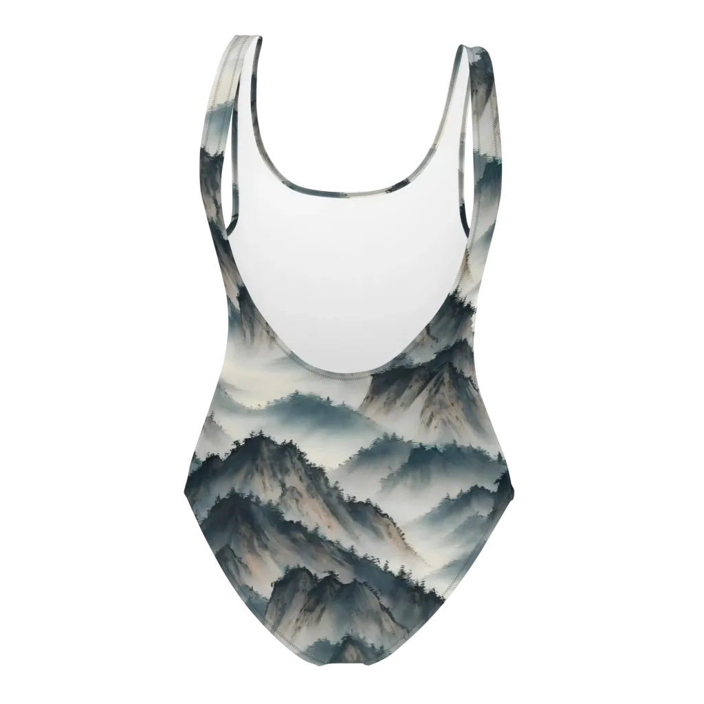 Mistbound Mountains on One-Piece Swimsuit — Back