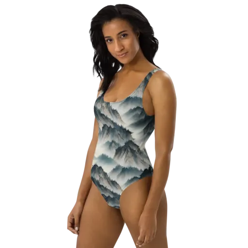 Mistbound Mountains on a One-Piece Swimsuit