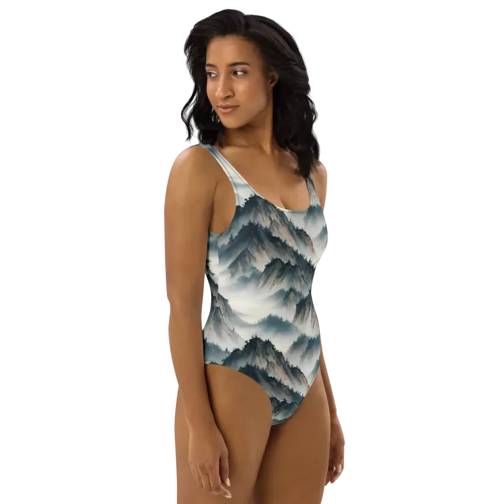 Mistbound Mountains on One-Piece Swimsuit — Right