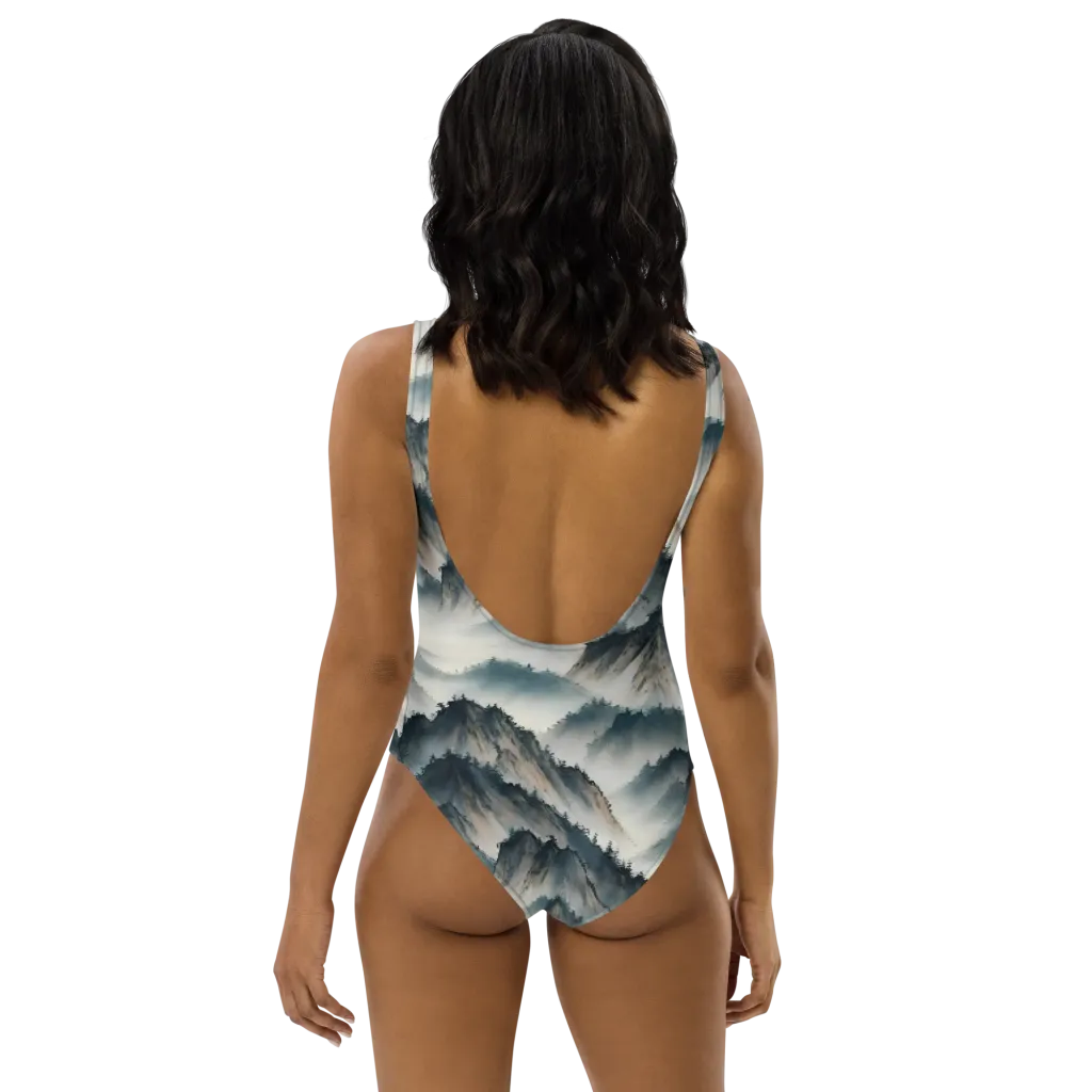 Mistbound Mountains on One-Piece Swimsuit — Back