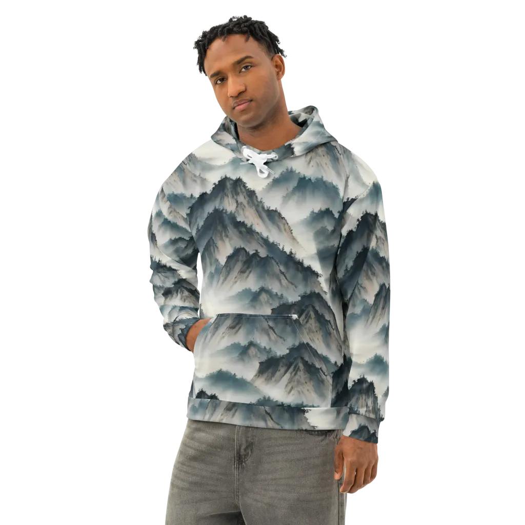 Mistbound Mountains on Cotton Hoodie — Left Front