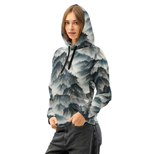 Mistbound Mountains on a Cotton Hoodie