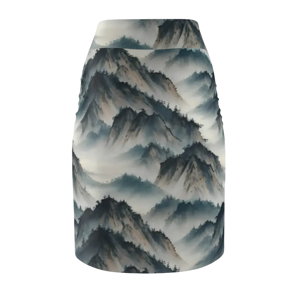 Mistbound Mountains on Pencil Skirt — Back