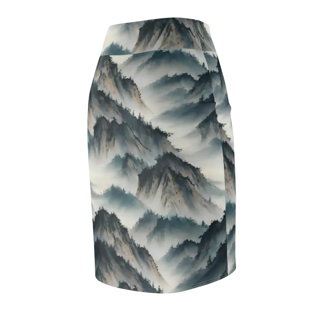 Mistbound Mountains on Pencil Skirt — Back Side
