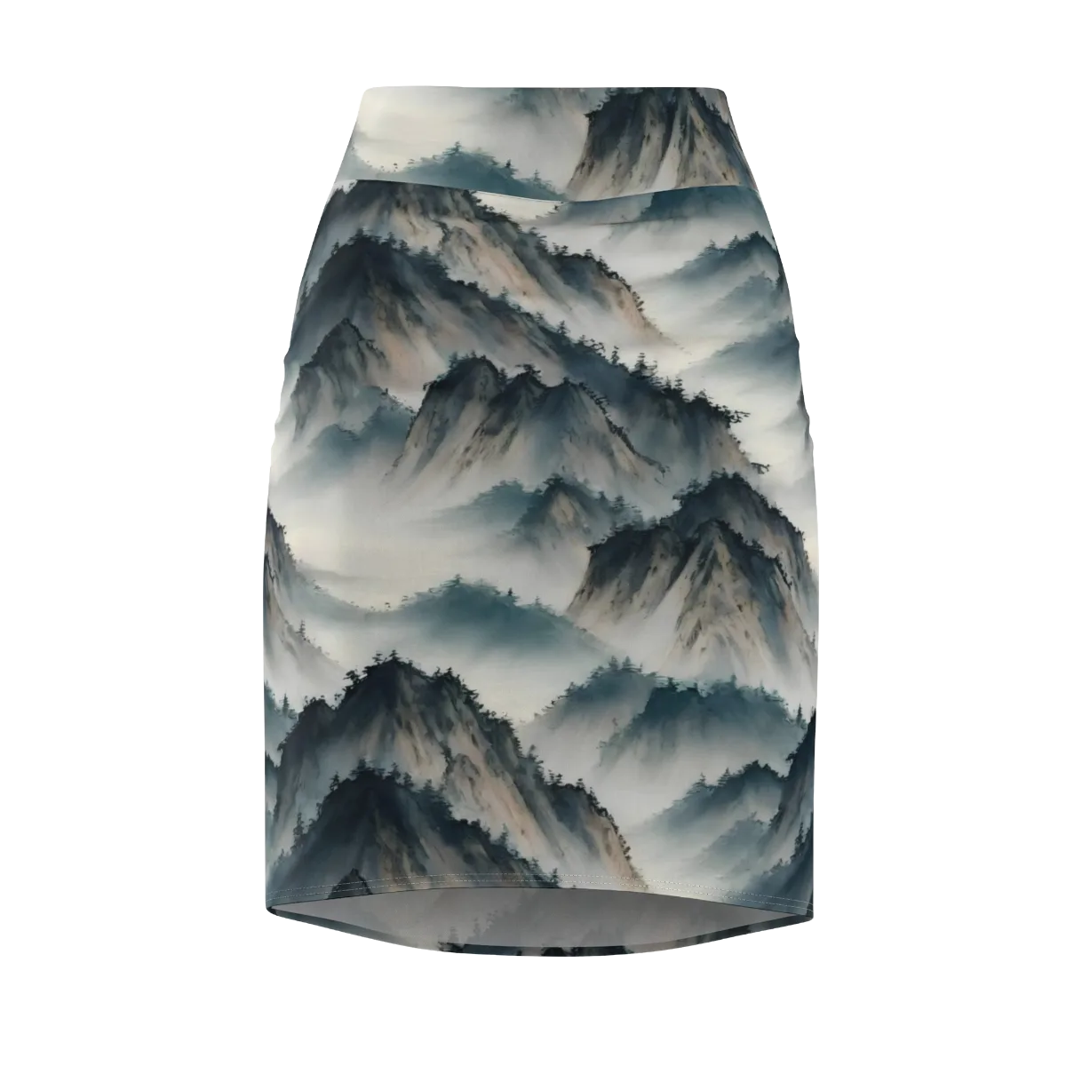 Mistbound Mountains on Pencil Skirt — Front