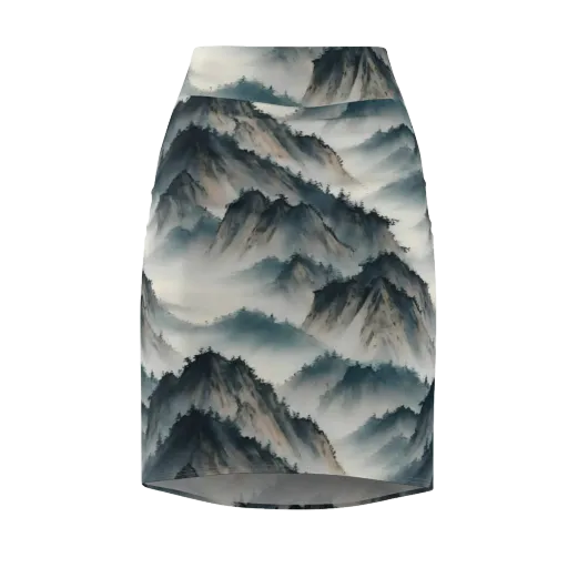 Mistbound Mountains on a Pencil Skirt