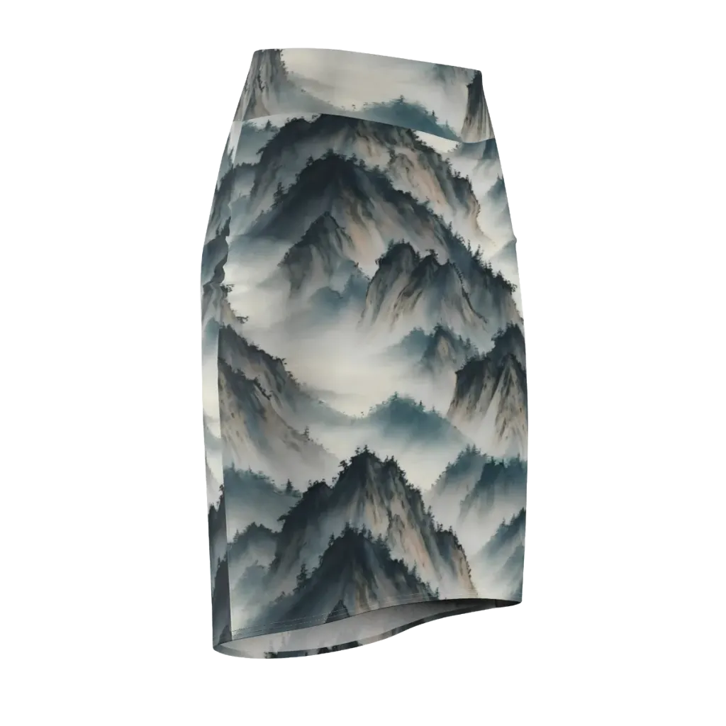 Mistbound Mountains on Pencil Skirt — Front Side