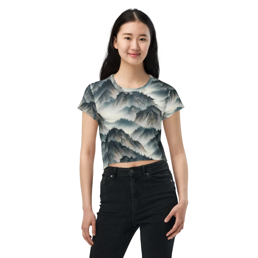 Mistbound Mountains on Crop Tee — Front