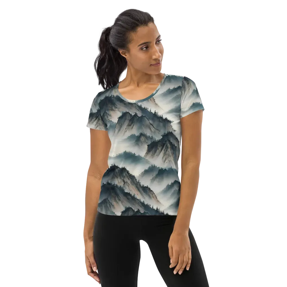 Mistbound Mountains on Women's Athletic T-Shirt — Front
