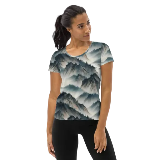 Mistbound Mountains on a Women's Athletic T-Shirt