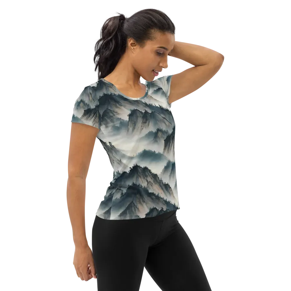 Mistbound Mountains on Women's Athletic T-Shirt — Right