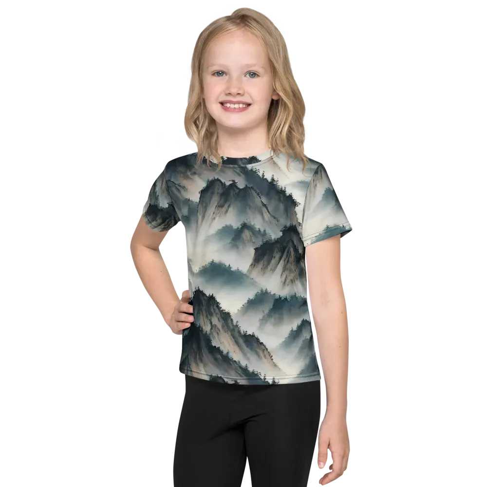 Mistbound Mountains on Kids Crew Neck T-Shirt — Front