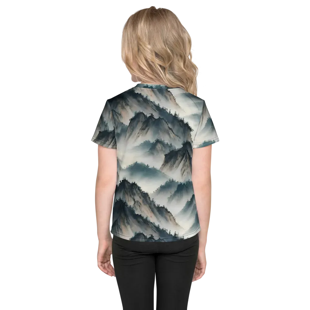 Mistbound Mountains on Kids Crew Neck T-Shirt — Back