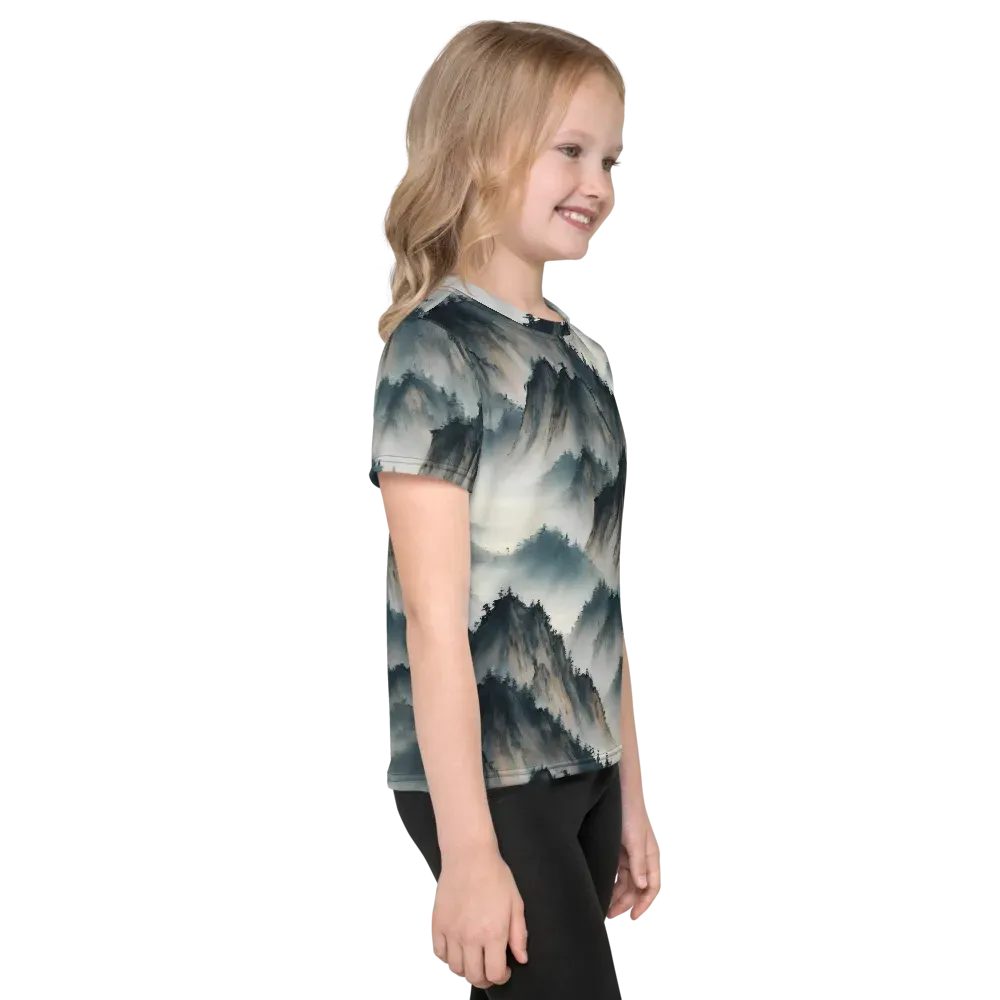 Mistbound Mountains on Kids Crew Neck T-Shirt — Right