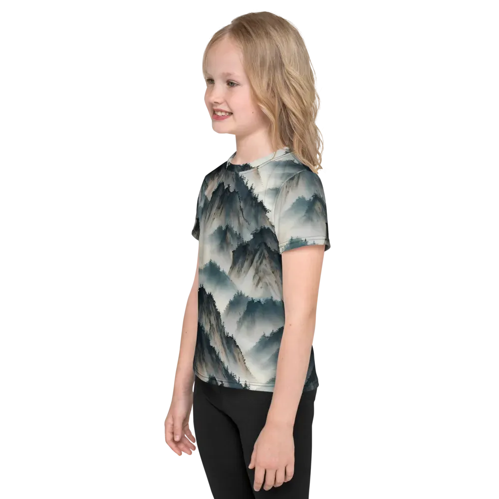 Mistbound Mountains on Kids Crew Neck T-Shirt — Left
