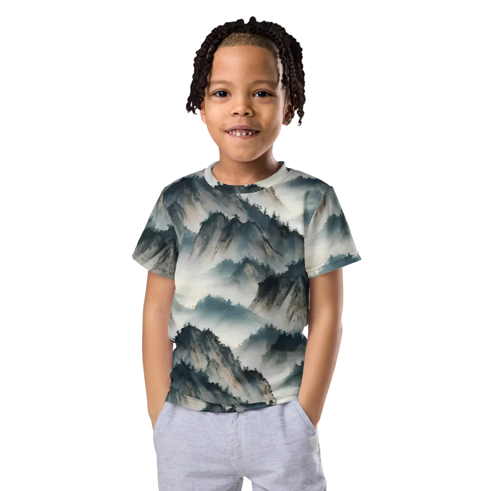 Mistbound Mountains on Kids Crew Neck T-Shirt — Front