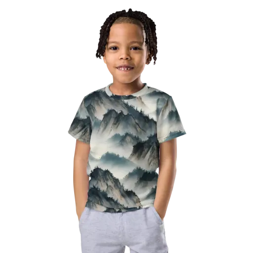 Mistbound Mountains on a Kids Crew Neck T-Shirt
