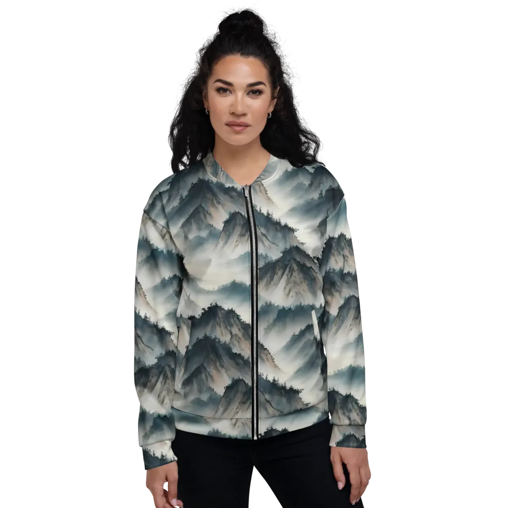 Mistbound Mountains on Bomber Jacket — Front
