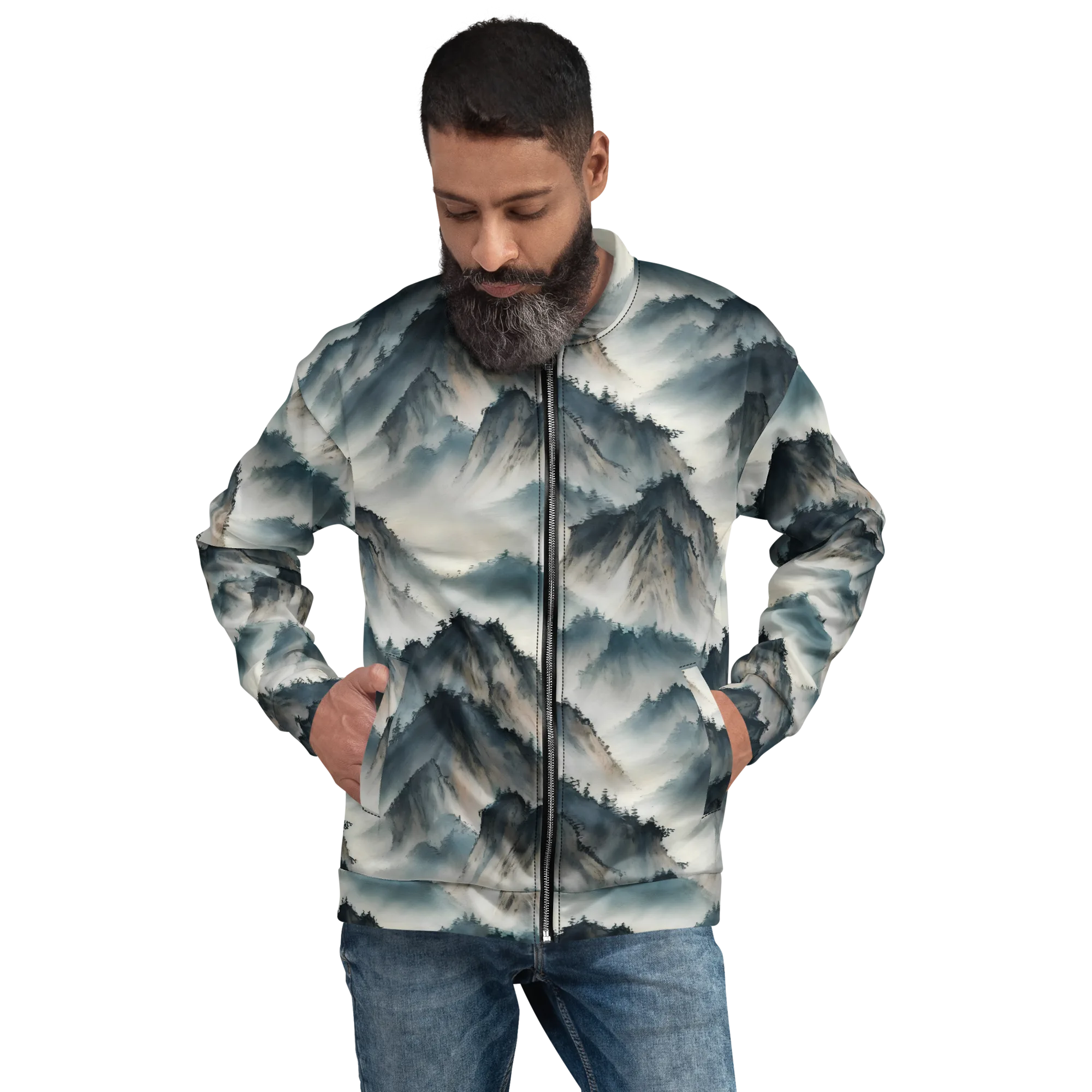 Mistbound Mountains on Bomber Jacket — Front