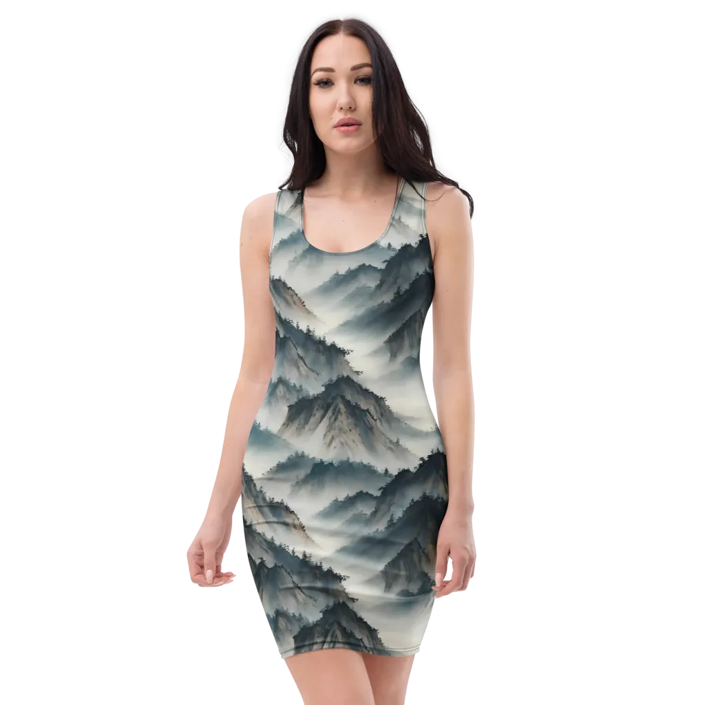 Mistbound Mountains on Bodycon Dress — Front