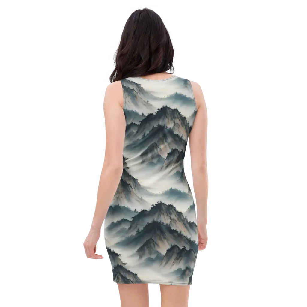 Mistbound Mountains on Bodycon Dress — Back