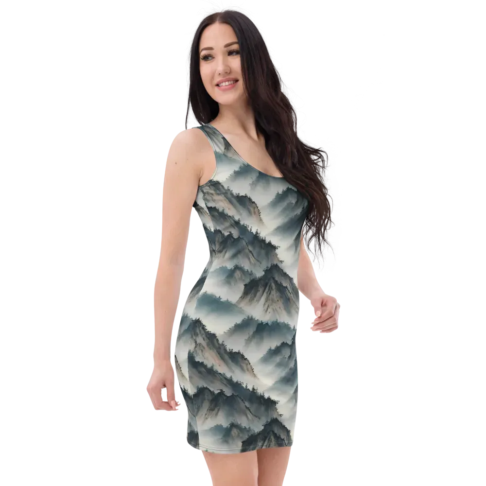 Mistbound Mountains on Bodycon Dress — Right Front