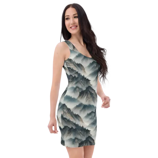 Mistbound Mountains on a Bodycon Dress