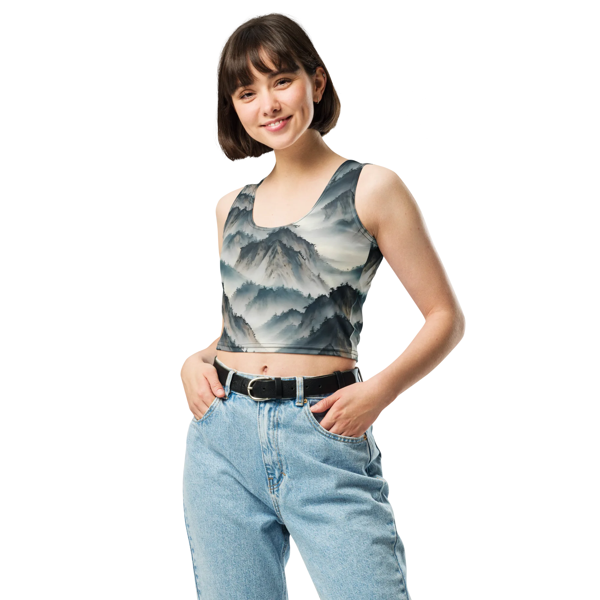 Mistbound Mountains on Crop Top — Front
