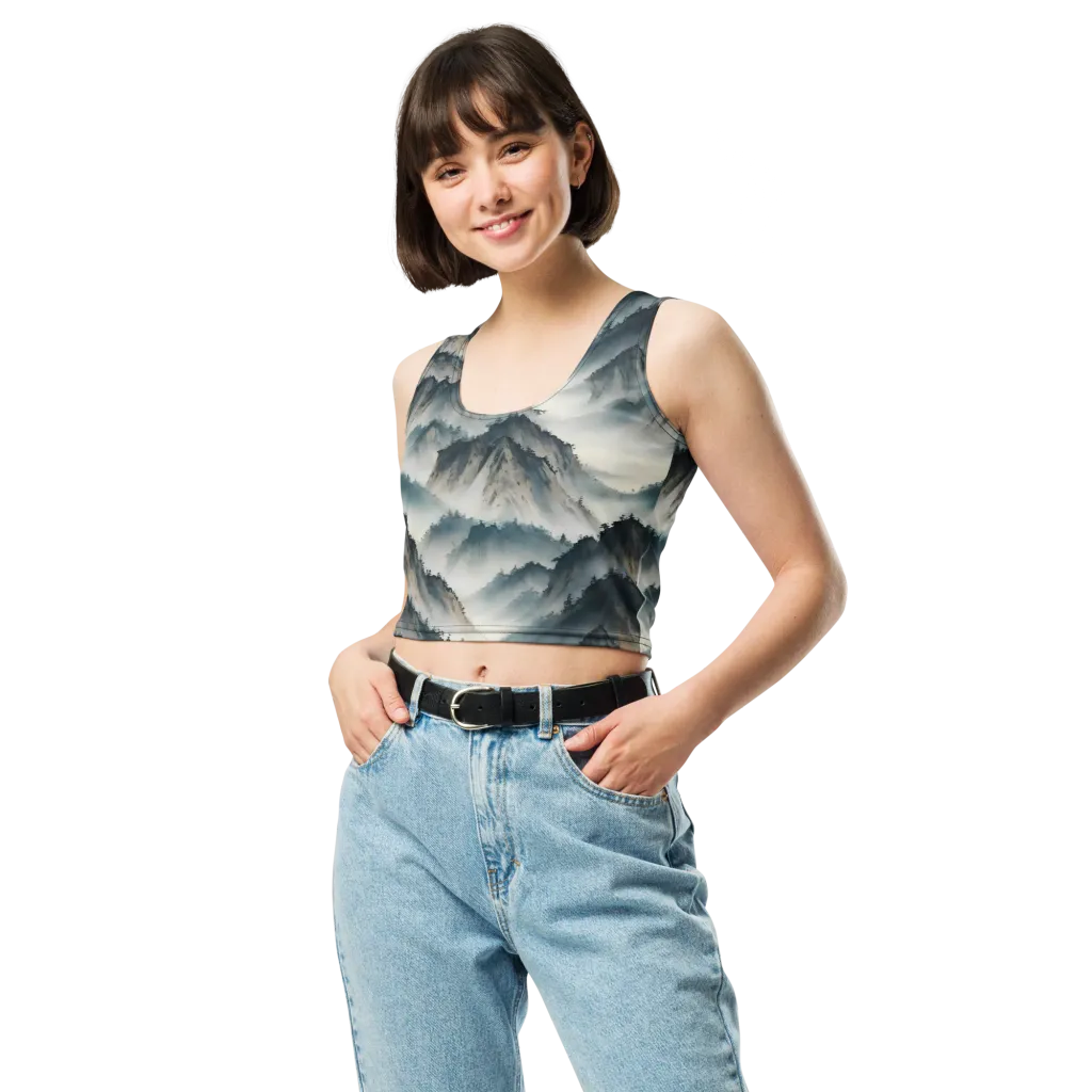 Mistbound Mountains on Crop Top — Front