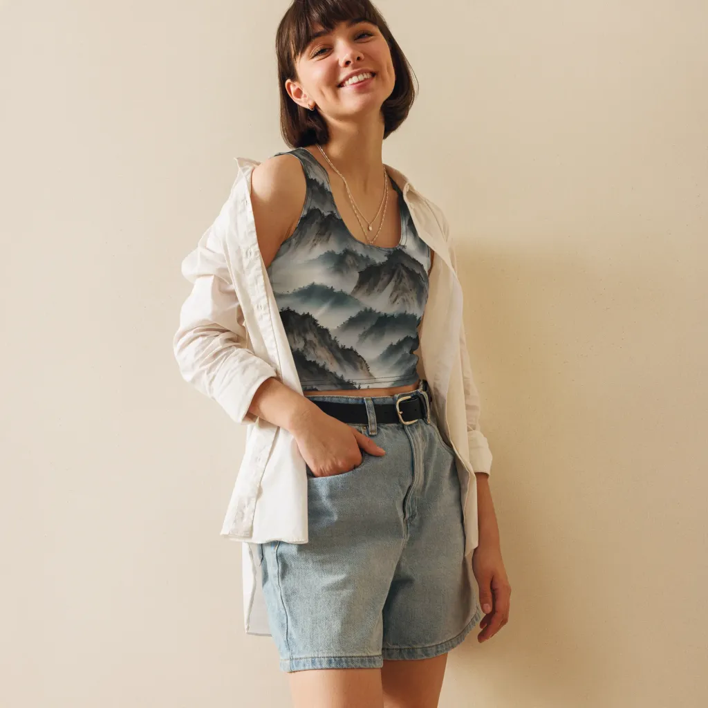 Mistbound Mountains on Crop Top — Front