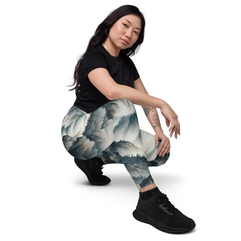 Mistbound Mountains on Leggings with Pockets — Right Front