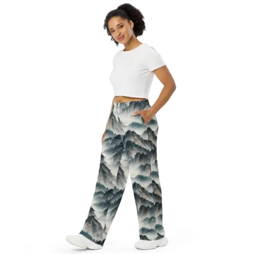 Mistbound Mountains on a Wide-Leg Pants