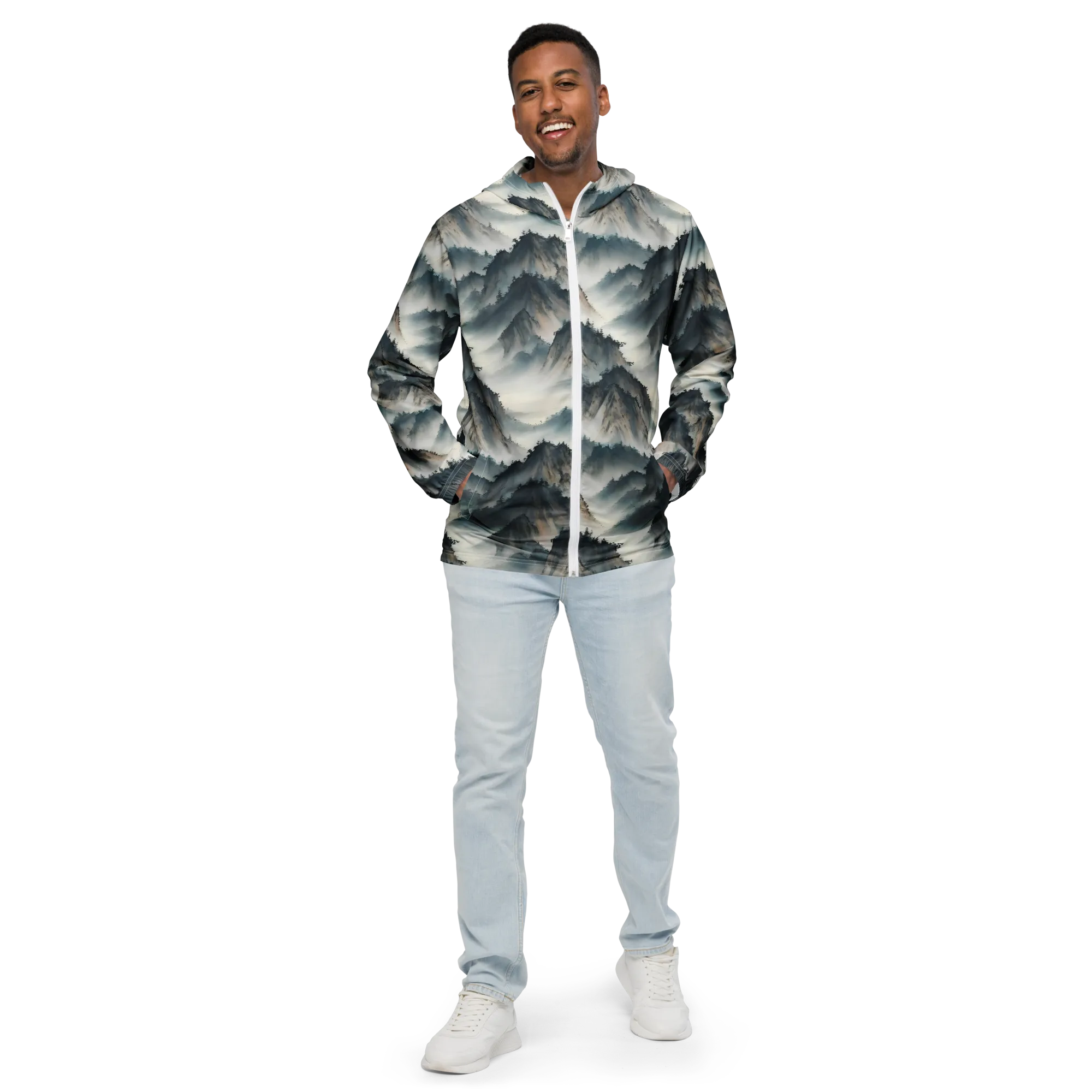 Mistbound Mountains on Men's Windbreaker — Front