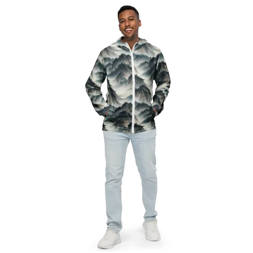 Mistbound Mountains on a Men's Windbreaker