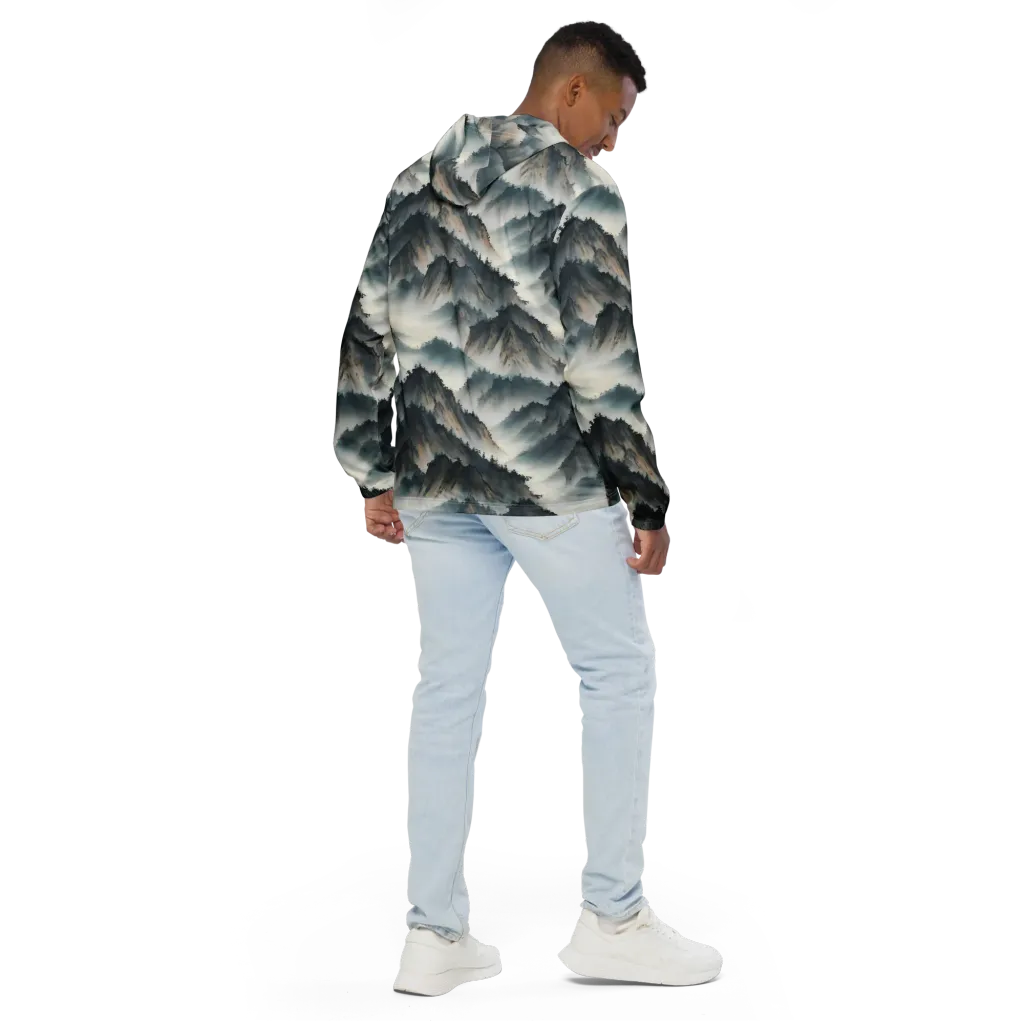 Mistbound Mountains on Men's Windbreaker — Back