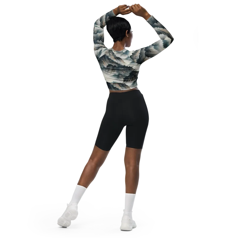 Mistbound Mountains on Long Sleeve Crop Top — Back
