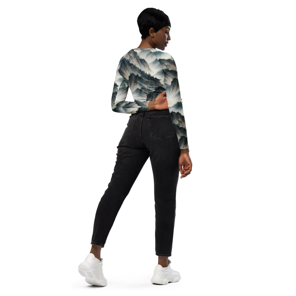 Mistbound Mountains on Long Sleeve Crop Top — Right Back