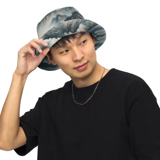 Mistbound Mountains on a Reversible Bucket Hat