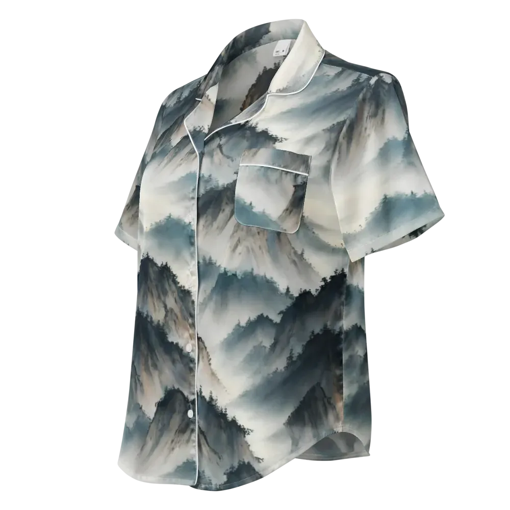 Mistbound Mountains on Women's Short Sleeve Pajama Top — Left Front