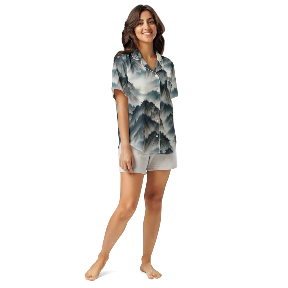 Mistbound Mountains on Women's Short Sleeve Pajama Top — Front