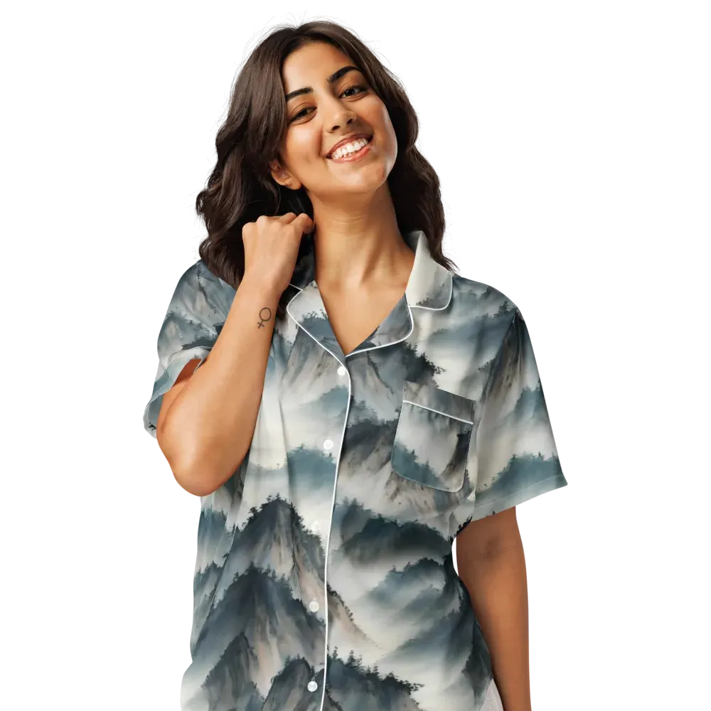 Mistbound Mountains on Women's Short Sleeve Pajama Top — Front