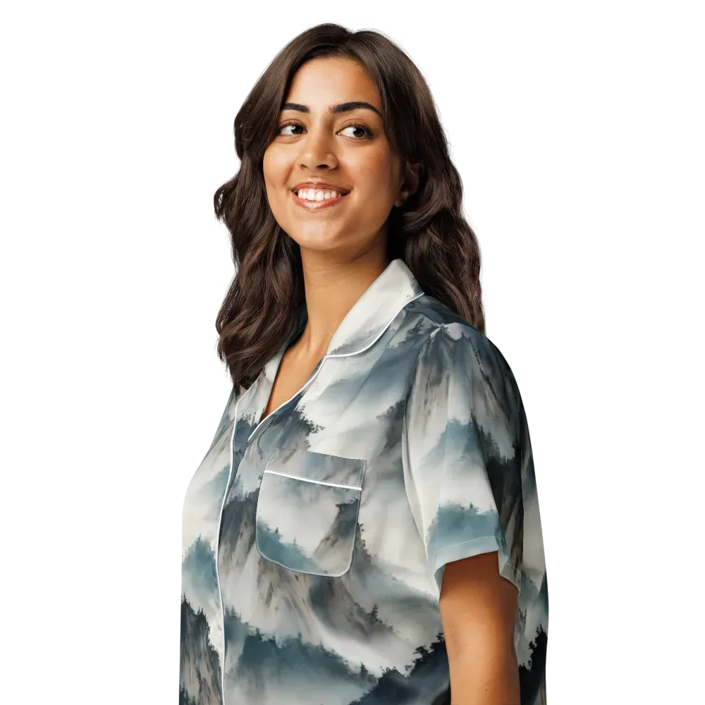 Mistbound Mountains on Women's Short Sleeve Pajama Top — Left Front