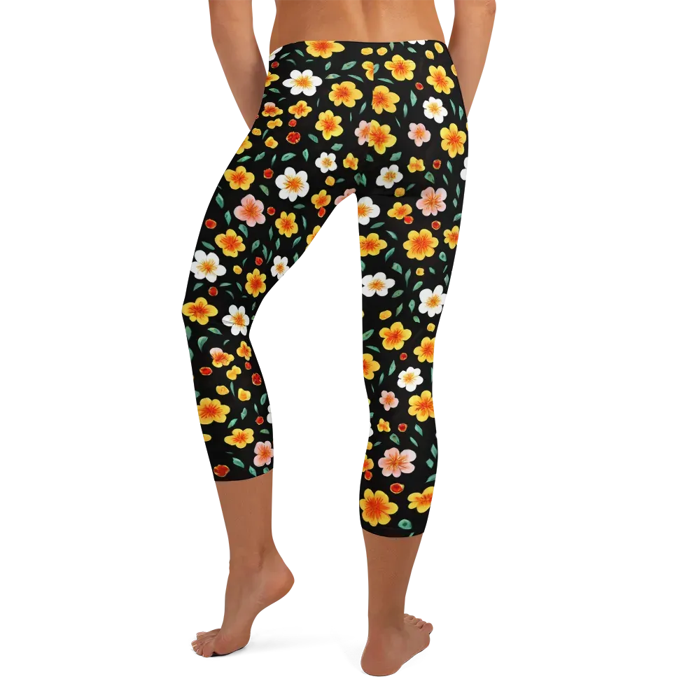 Sunlit Blossoms on Capri Leggings — Back