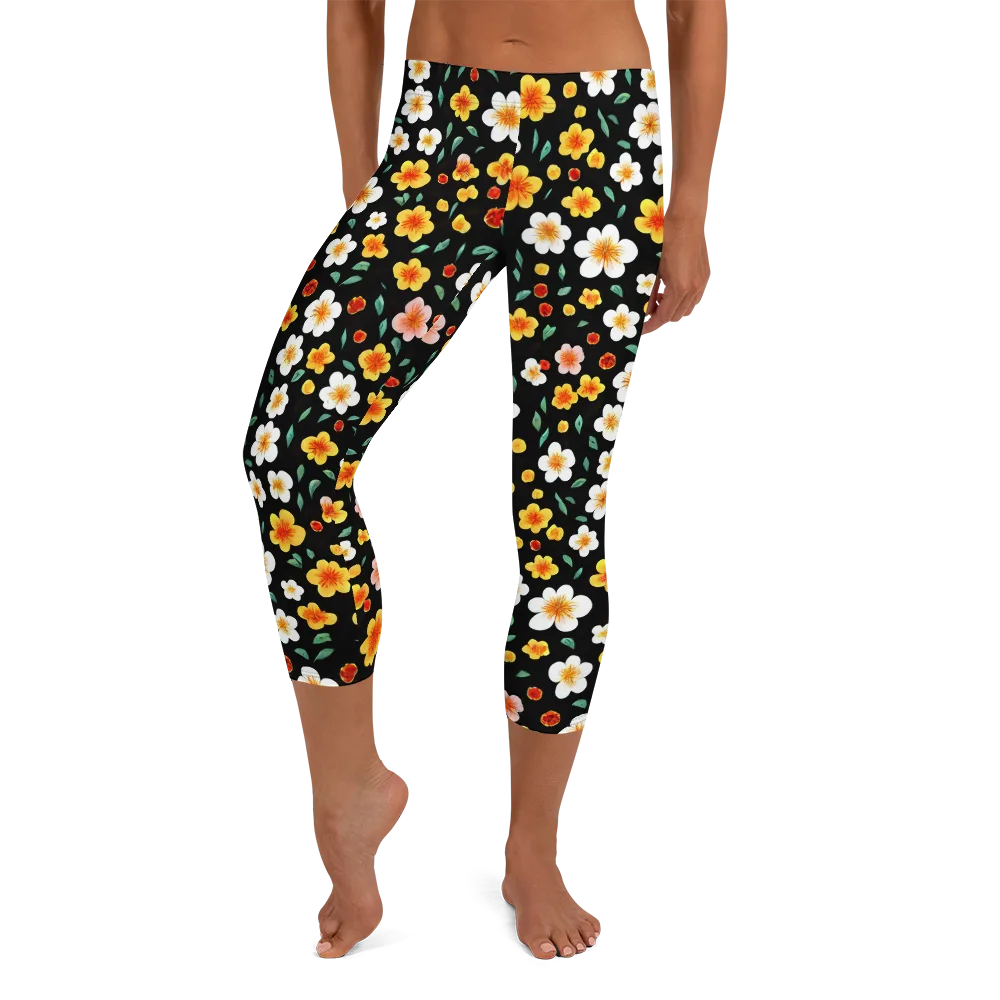 Sunlit Blossoms on Capri Leggings — Front